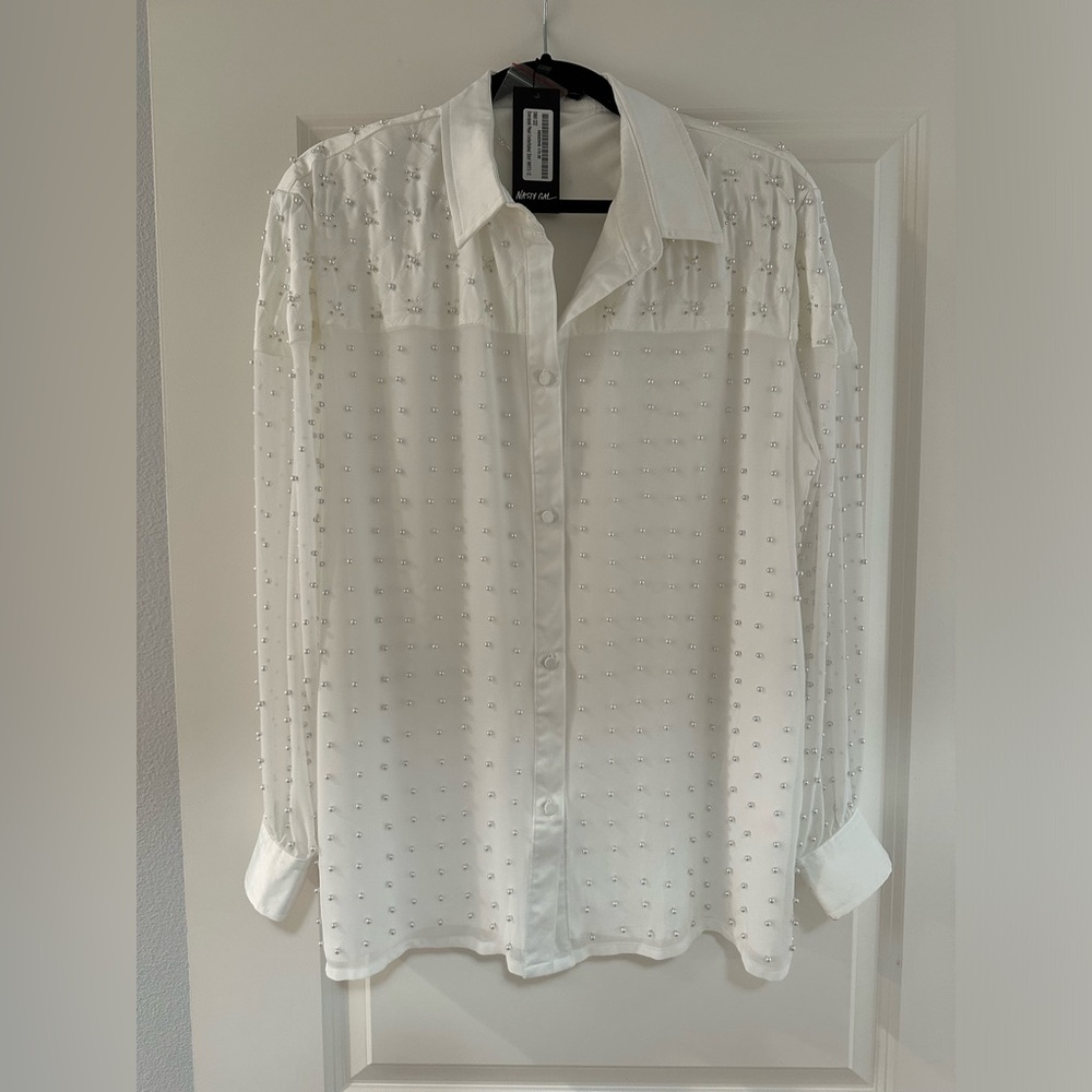 NWT Nasty Gal pearl embellished oversized shirt - Size 8